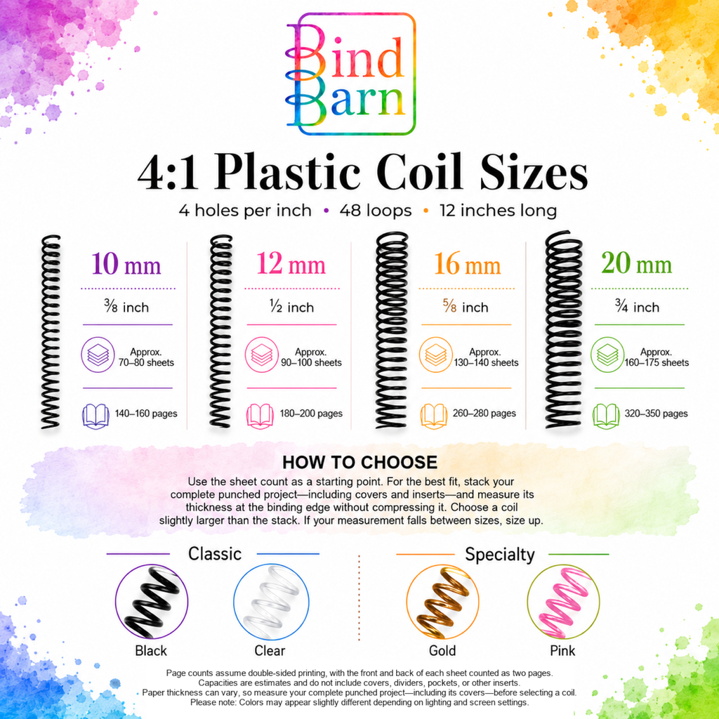 4:1 Plastic Binding Coils — Choose Your Color & Size (3-Pack)